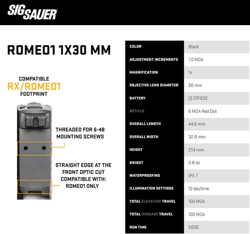 SIG SAUER ROMEO1 1x30 mm Red Dot Sight - Durable Lightweight Waterproof Miniature Open Reflex Sight