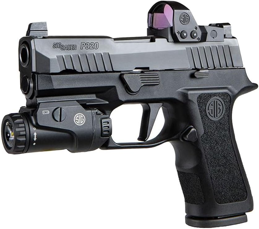 Sig Sauer Foxtrot1X 450 Lumens Compact Durable Tactical Rail-Mounted Handgun Flashlight with Ambidextrous Push-Button Side Switches, Black