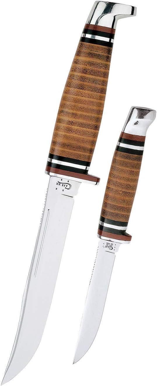 Case Cutlery Pocket Knife Two Knife Set Twin Finn W/Leather Sheath