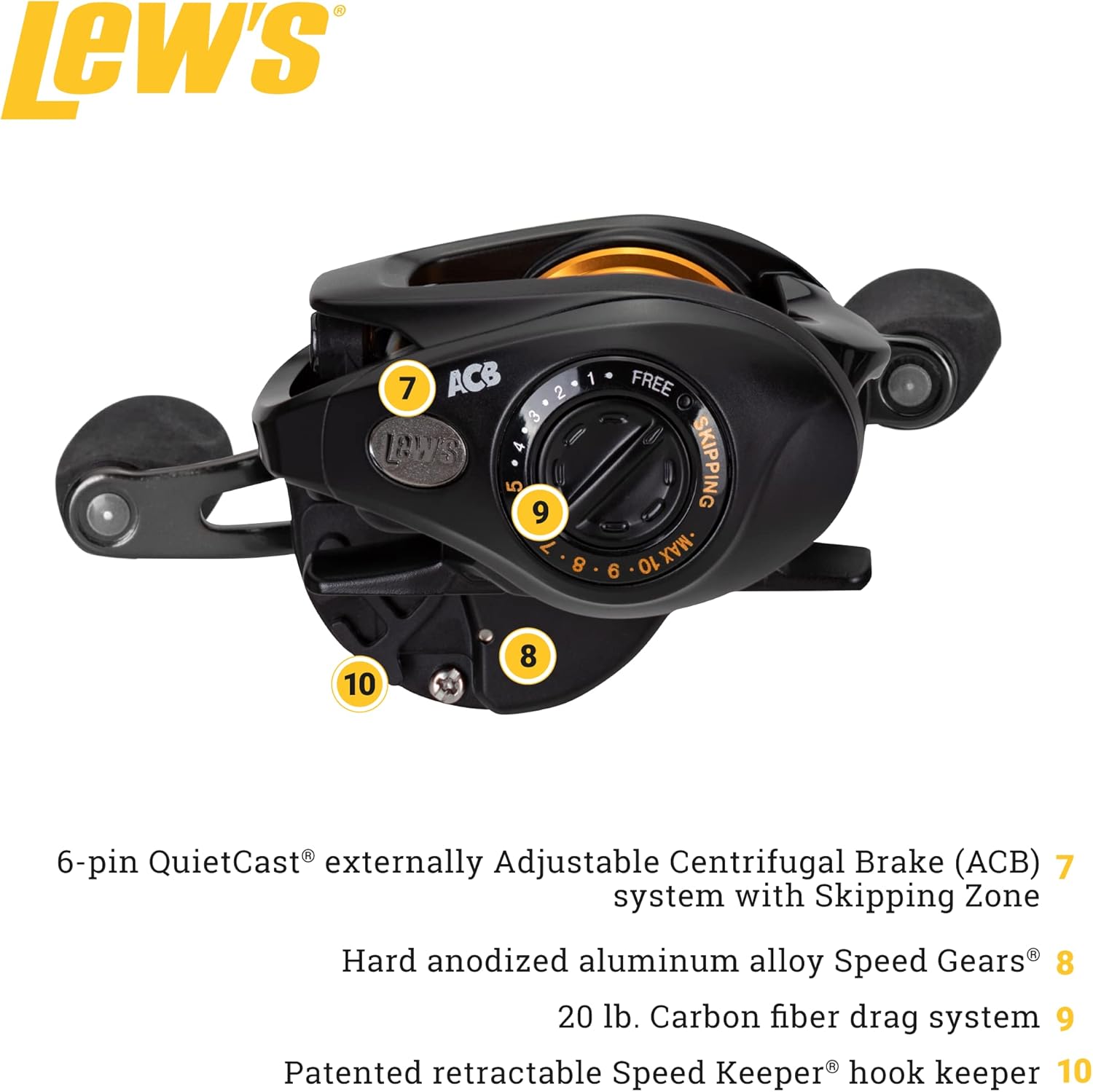 Lew's Team Lew's Pro SP Baitcast Fishing Reel, 8.3:1 Gear Ratio, Aluminum Frame, Premium 9 Stainless Steel Ball Bearings