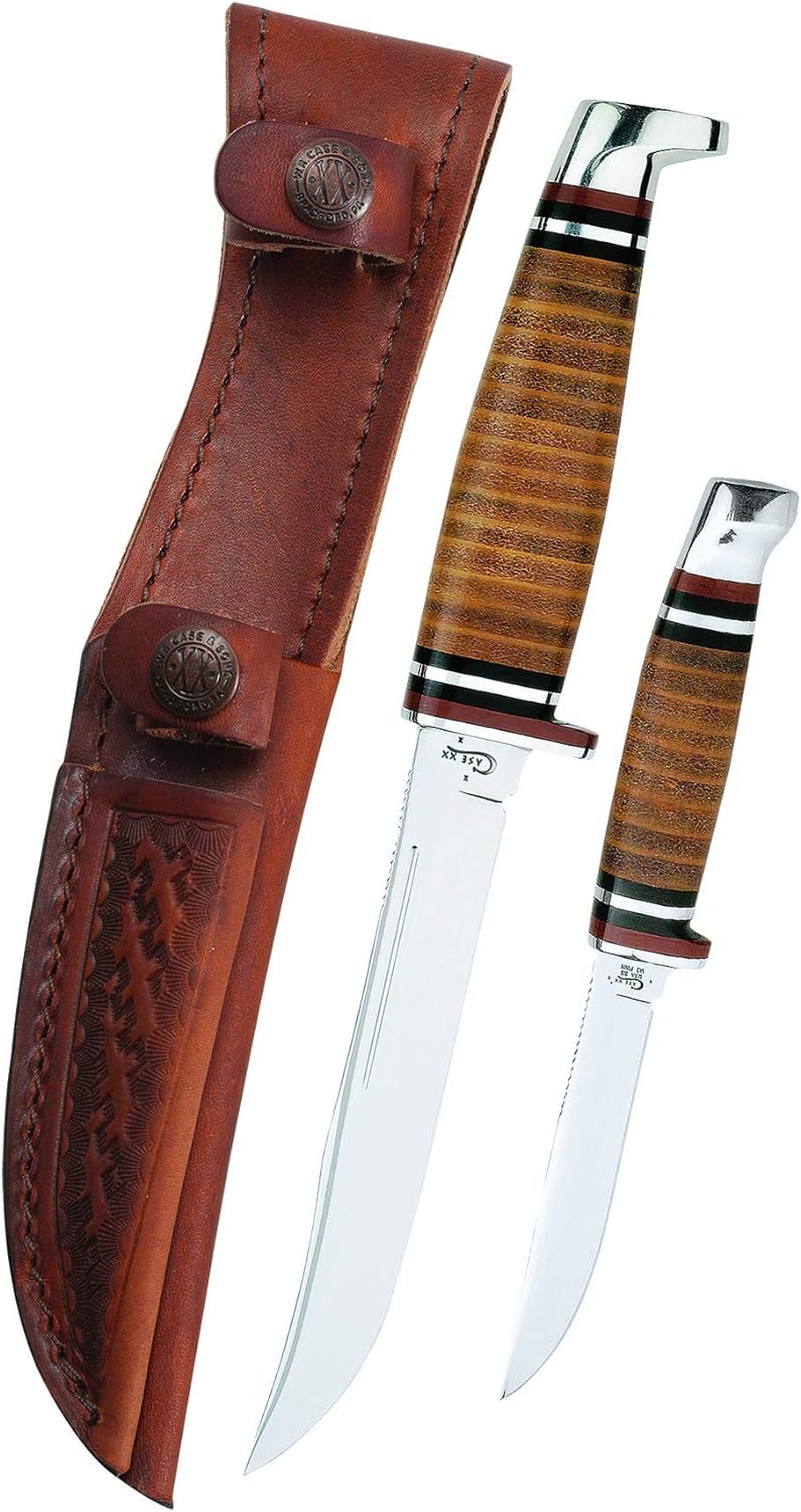 Case Cutlery Pocket Knife Two Knife Set Twin Finn W/Leather Sheath
