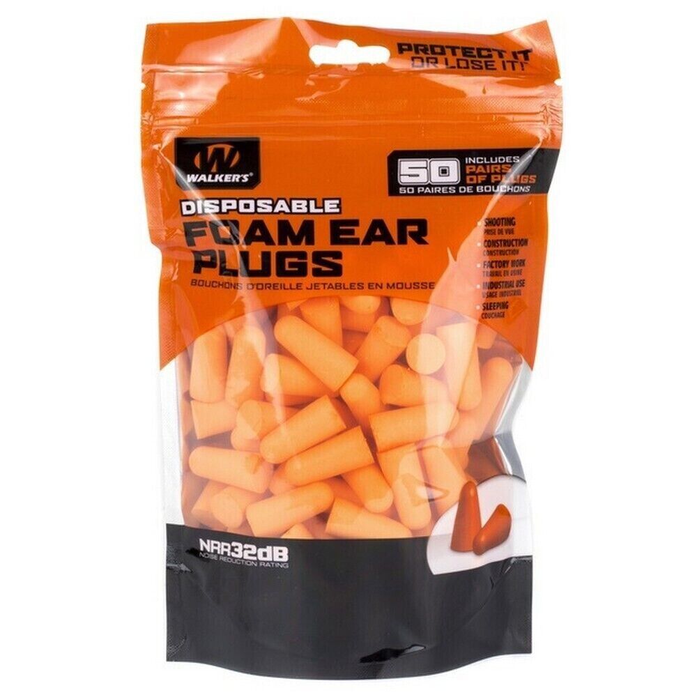 Walker's Ear Plug, Foam, Orange, 50 Pairs Per Bag GWP-FP50-BAG