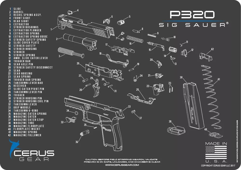 Cerus Gear For Sig Sauer P320 PREMIUM Armorers Cleaning Mat Made in USA