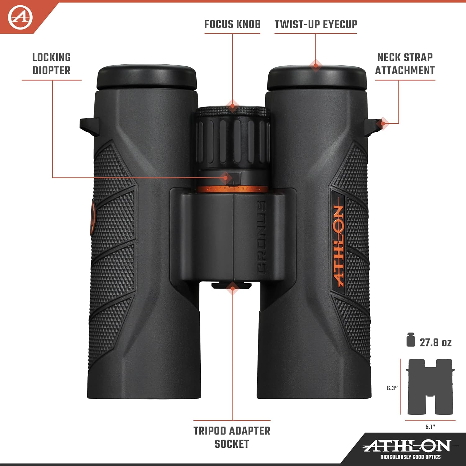Athlon Optics 10x42 Cronus G2 UHD Black Binoculars with Eye Relief , High-Powered Binoculars for Hunting, Birdwatching, and More