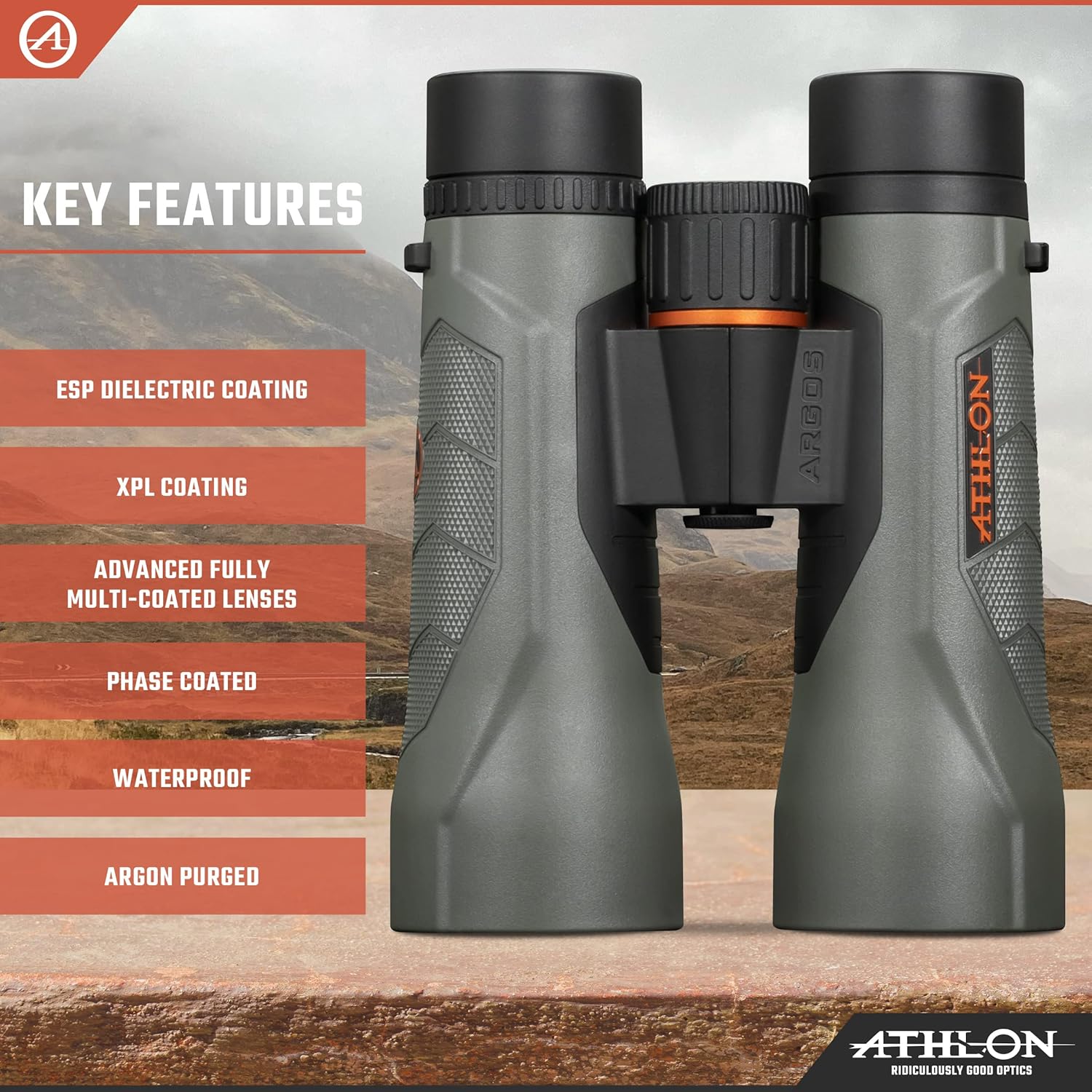 Athlon Optics 12x50 Argos G2 HD Gray Binoculars with Eye Relief , High-Powered Binoculars for Hunting, Birdwatching, and More