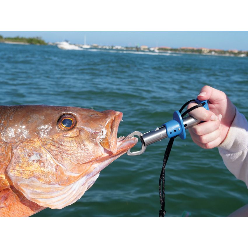 CUDA 6" Fish Lip Gripper, Durable Stainless Steel Up to 22 Lbs Fishing Accessory Tool for Freshwater Fish with Non-Slip T-Handle, Lanyard Included