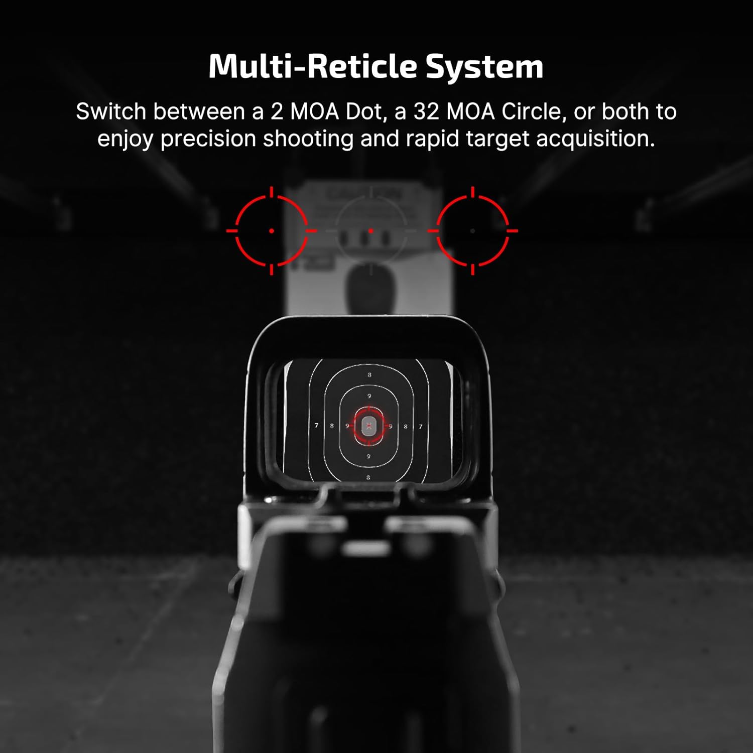 OSIGHT S Multi-Reticle Micro Enclosed Sight with Charging Cover, 2 MOA Dot & 32 MOA Circle for RMSc Footprint, Parallax-Free Durable Reflex Sights (Red Dot)
