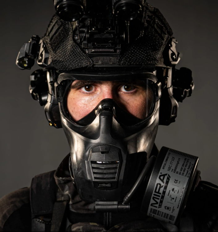 MIRA Safety Tactical Gas Mask: C21 Full Face Respirator - CHOOSE SIZE S,M,L/Left Side